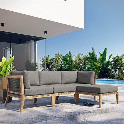 Clearwater 4-Piece Outdoor Patio Teak Wood Sectional Sofa - Gray Graphite