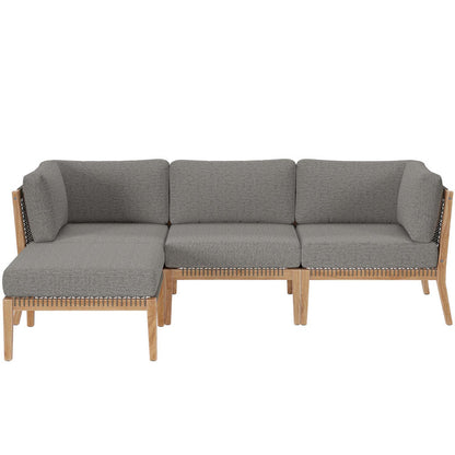 Clearwater 4-Piece Outdoor Patio Teak Wood Sectional Sofa - Gray Graphite