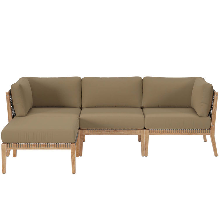 Clearwater 4-Piece Outdoor Patio Teak Wood Sectional Sofa - Gray Light Brown
