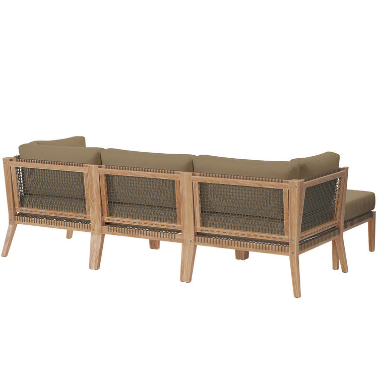 Clearwater 4-Piece Outdoor Patio Teak Wood Sectional Sofa - Gray Light Brown