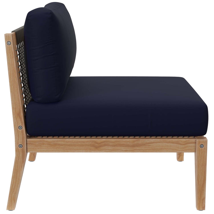 Clearwater 4-Piece Outdoor Patio Teak Wood Sectional Sofa - Gray Navy