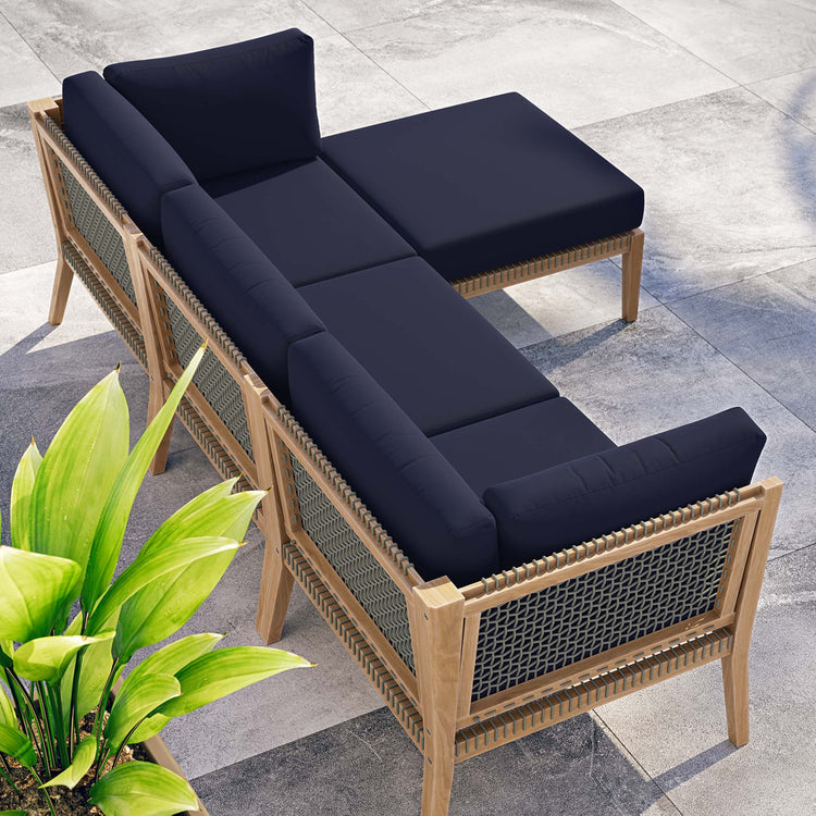 Clearwater 4-Piece Outdoor Patio Teak Wood Sectional Sofa - Gray Navy