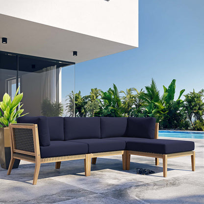Clearwater 4-Piece Outdoor Patio Teak Wood Sectional Sofa - Gray Navy