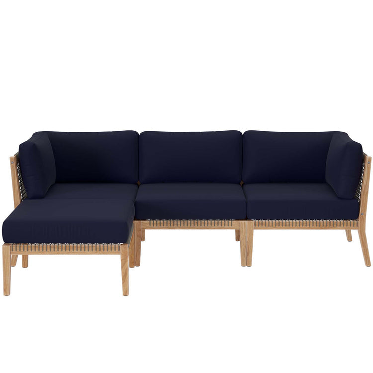 Clearwater 4-Piece Outdoor Patio Teak Wood Sectional Sofa - Gray Navy