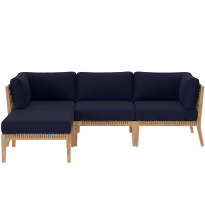 Clearwater 4-Piece Outdoor Patio Teak Wood Sectional Sofa - Gray Navy