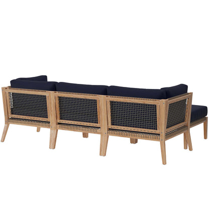 Clearwater 4-Piece Outdoor Patio Teak Wood Sectional Sofa - Gray Navy