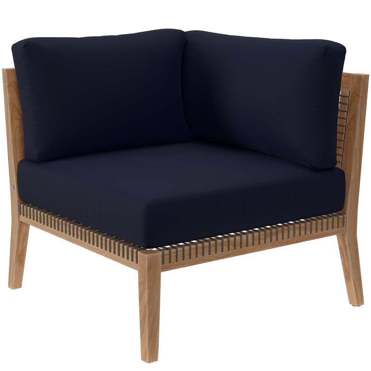 Clearwater 4-Piece Outdoor Patio Teak Wood Sectional Sofa - Gray Navy