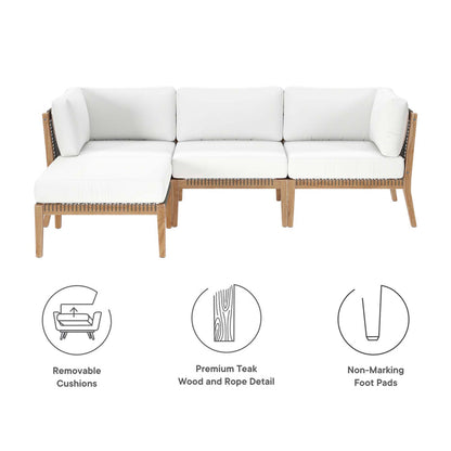 Clearwater 4-Piece Outdoor Patio Teak Wood Sectional Sofa - Gray White