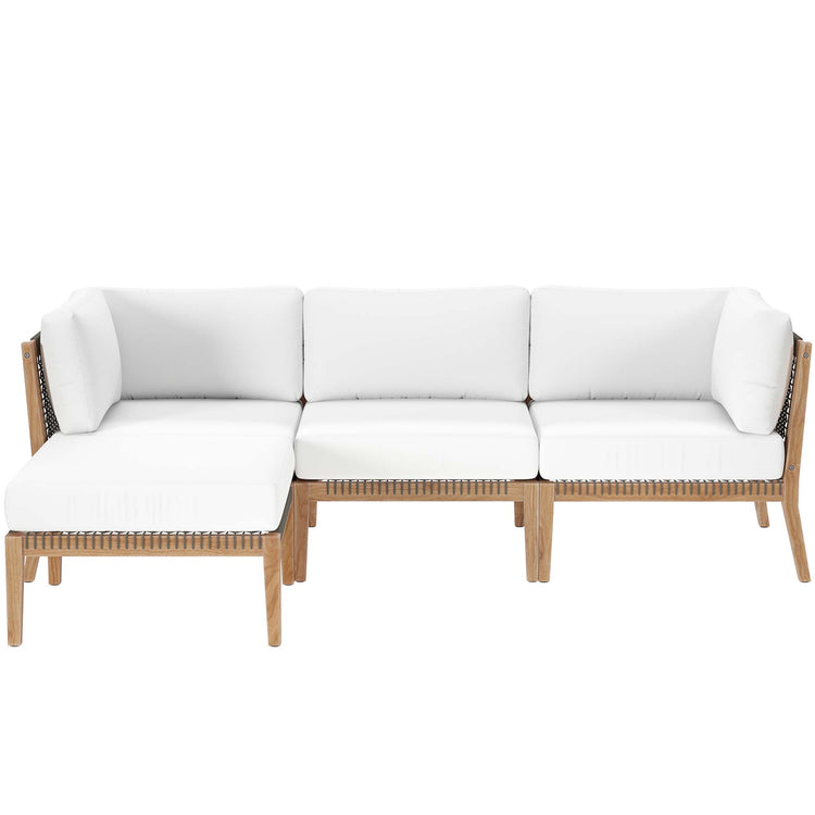 Clearwater 4-Piece Outdoor Patio Teak Wood Sectional Sofa - Gray White