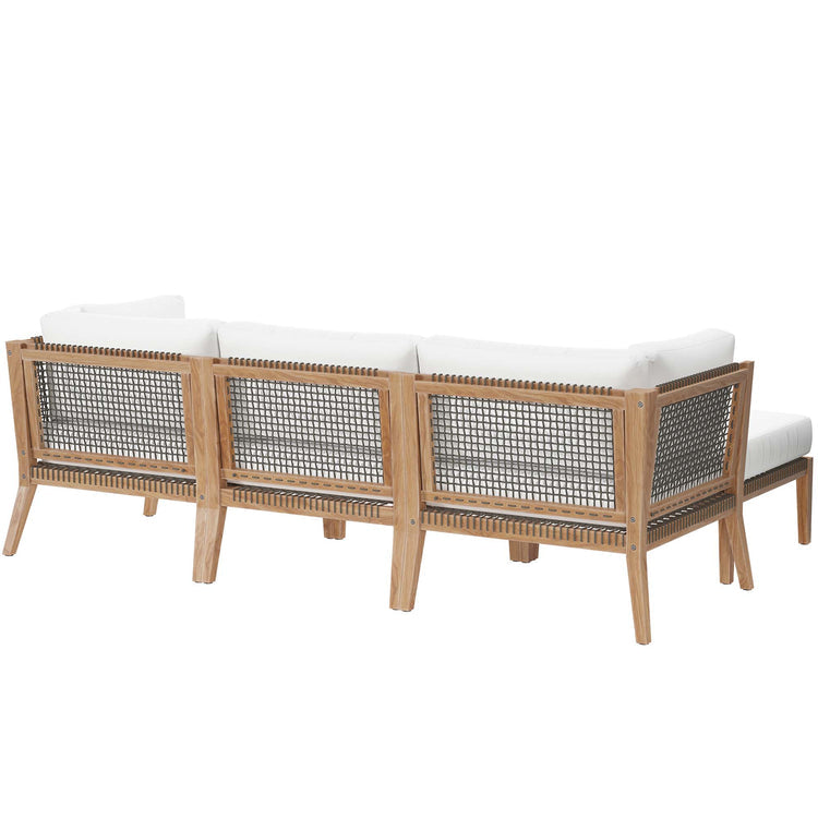 Clearwater 4-Piece Outdoor Patio Teak Wood Sectional Sofa - Gray White