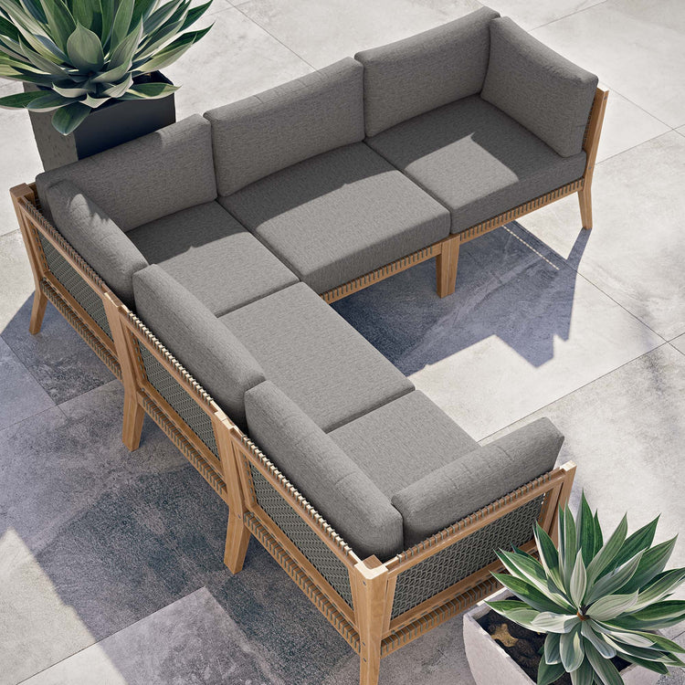 Clearwater 5-Piece Outdoor Patio Teak Wood Sectional Sofa - Gray Graphite