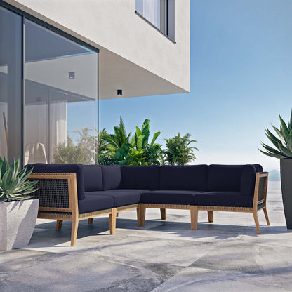 Clearwater 5-Piece Outdoor Patio Teak Wood Sectional Sofa - Gray Navy
