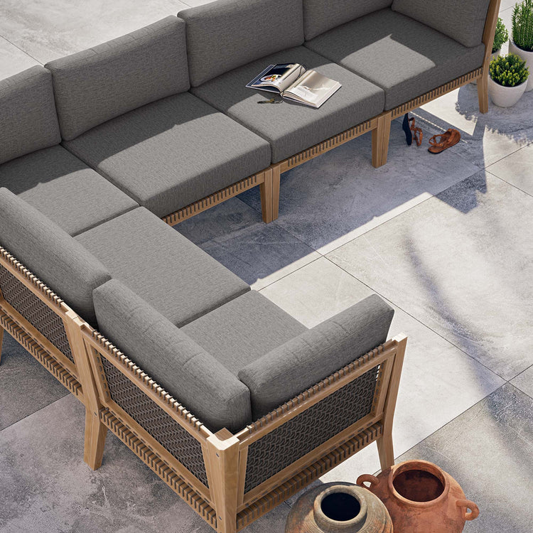 Clearwater 6-Piece Outdoor Patio Teak Wood Sectional Sofa - Gray Graphite