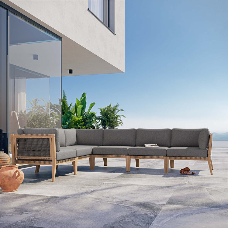 Clearwater 6-Piece Outdoor Patio Teak Wood Sectional Sofa - Gray Graphite