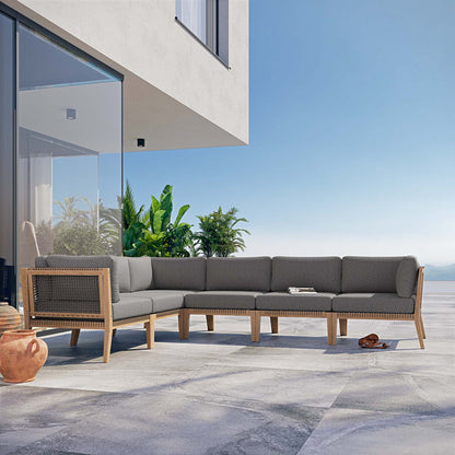 Clearwater 6-Piece Outdoor Patio Teak Wood Sectional Sofa - Gray Graphite