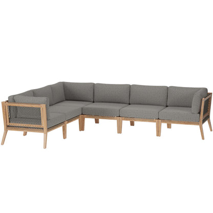 Clearwater 6-Piece Outdoor Patio Teak Wood Sectional Sofa - Gray Graphite