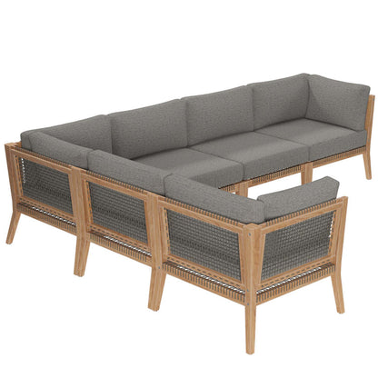 Clearwater 6-Piece Outdoor Patio Teak Wood Sectional Sofa - Gray Graphite