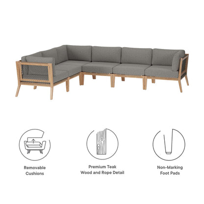 Clearwater 6-Piece Outdoor Patio Teak Wood Sectional Sofa - Gray Graphite