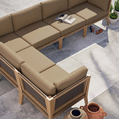 Clearwater 6-Piece Outdoor Patio Teak Wood Sectional Sofa - Gray Light Brown