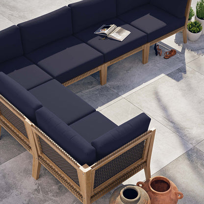 Clearwater 6-Piece Outdoor Patio Teak Wood Sectional Sofa - Gray Navy