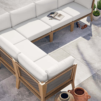 Clearwater 6-Piece Outdoor Patio Teak Wood Sectional Sofa - Gray White