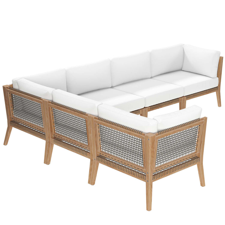 Clearwater 6-Piece Outdoor Patio Teak Wood Sectional Sofa - Gray White