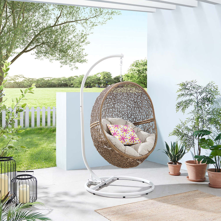 Encase Outdoor Patio Rattan Swing Chair - Cappuccino Beige
