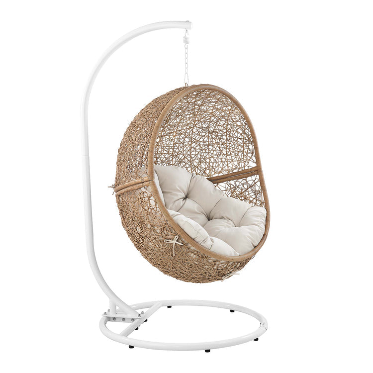 Encase Outdoor Patio Rattan Swing Chair - Cappuccino Beige