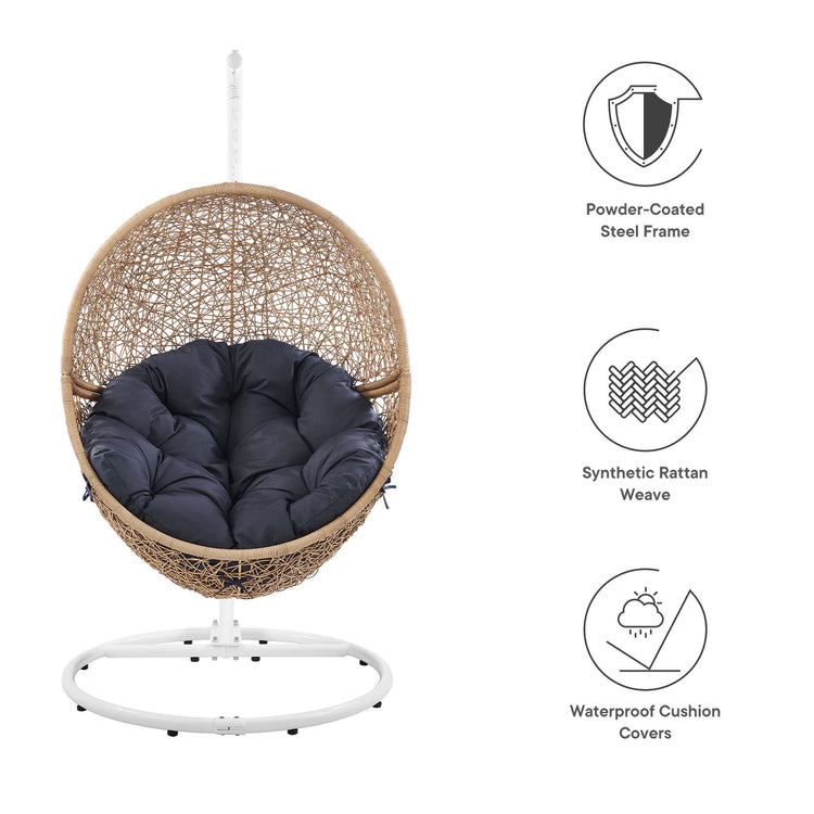 Encase Outdoor Patio Rattan Swing Chair - Cappuccino Navy