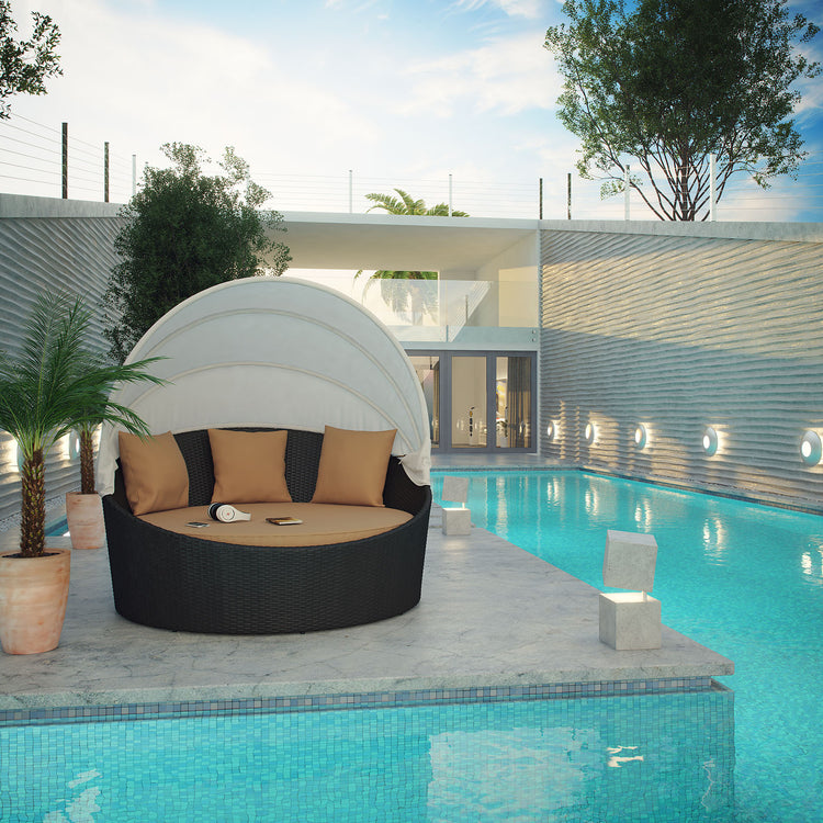 Siesta Canopy Outdoor Patio Daybed - Espresso Mocha