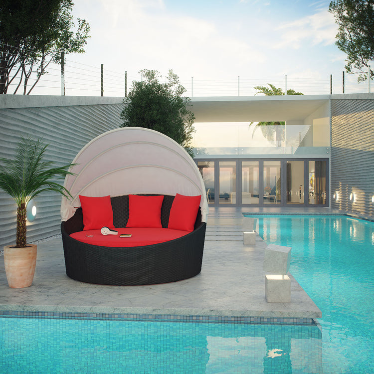 Siesta Canopy Outdoor Patio Daybed - Espresso Red