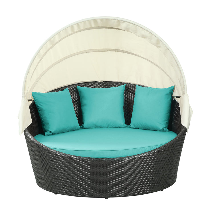 Siesta Canopy Outdoor Patio Daybed - Espresso Turquoise