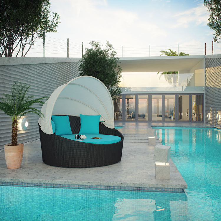 Siesta Canopy Outdoor Patio Daybed - Espresso Turquoise