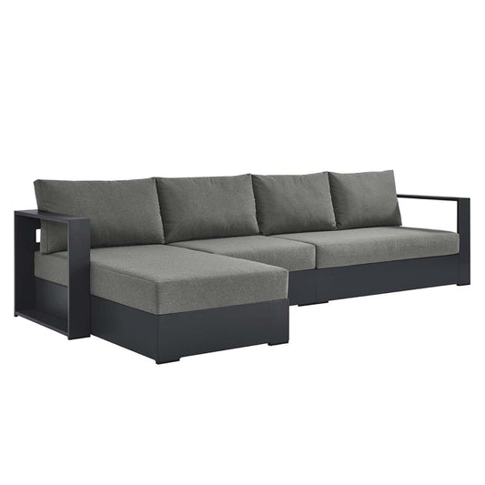 Tahoe 3-Piece Outdoor Patio Powder-Coated Aluminum Left-Facing Chaise Sectional Sofa Set - Gray Charcoal