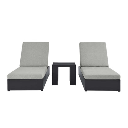 Tahoe 3-Piece Outdoor Patio Powder-Coated Aluminum Chaise Lounge Set - Gray Gray