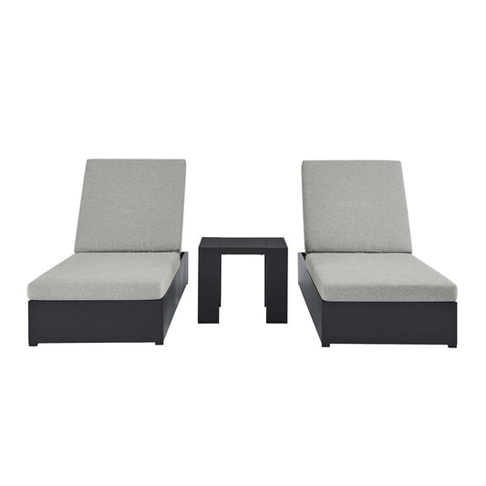 Tahoe 3-Piece Outdoor Patio Powder-Coated Aluminum Chaise Lounge Set - Gray Gray