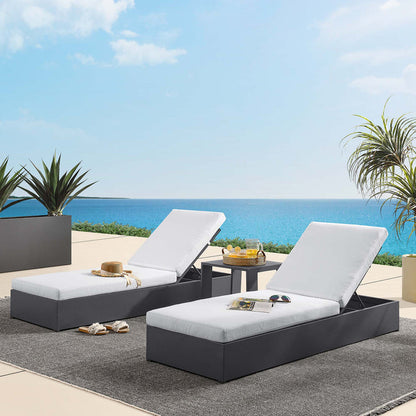 Tahoe 3-Piece Outdoor Patio Powder-Coated Aluminum Chaise Lounge Set - Gray White