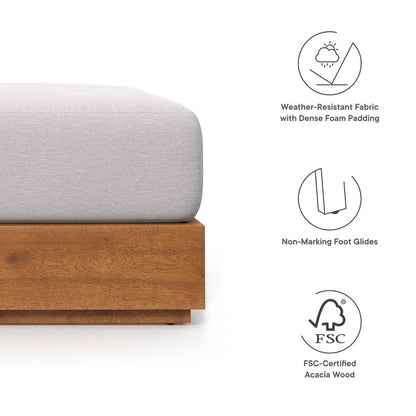 Tahoe Outdoor Patio Acacia Wood Ottoman - Natural Light Gray