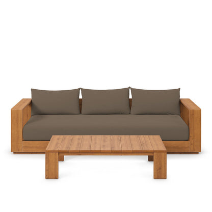 Tahoe 2-Piece Outdoor Patio Acacia Wood Sofa and Coffee Table Set - Natural Cocoa