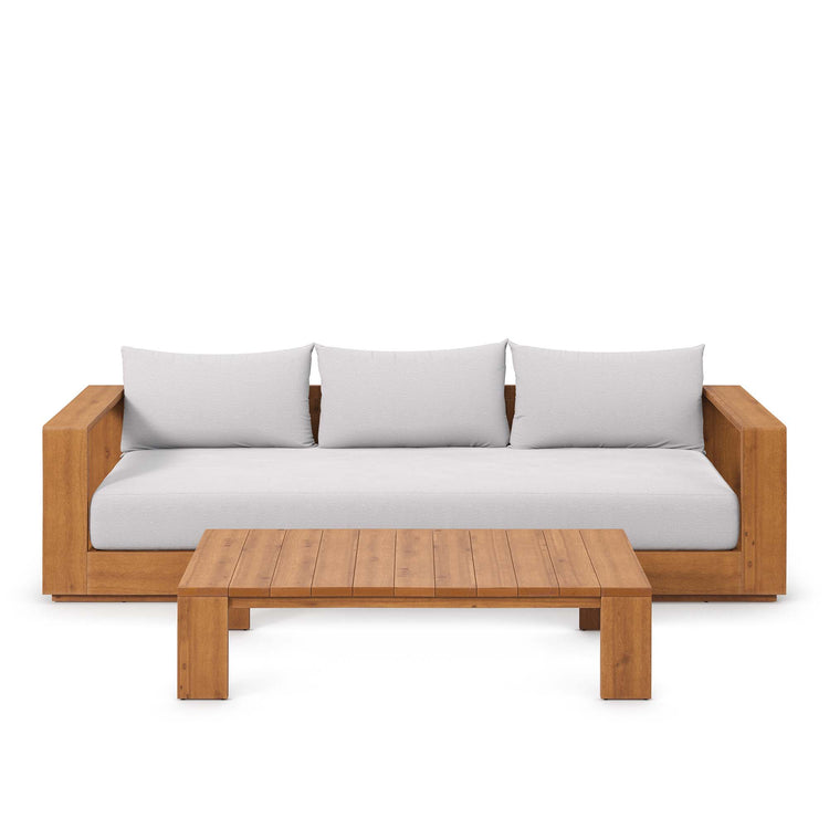 Tahoe 2-Piece Outdoor Patio Acacia Wood Sofa and Coffee Table Set - Natural Light Gray