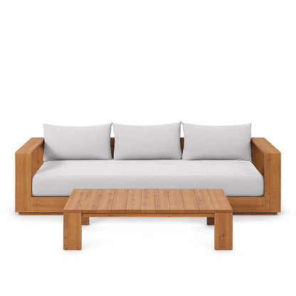 Tahoe 2-Piece Outdoor Patio Acacia Wood Sofa and Coffee Table Set - Natural Light Gray