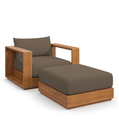 Tahoe 2-Piece Outdoor Patio Acacia Wood Armchair and Ottoman Set - Natural Cocoa