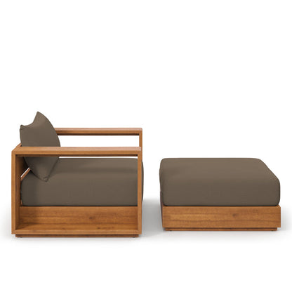 Tahoe 2-Piece Outdoor Patio Acacia Wood Armchair and Ottoman Set - Natural Cocoa
