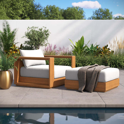 Tahoe 2-Piece Outdoor Patio Acacia Wood Armchair and Ottoman Set - Natural Light Gray