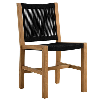 Vienna 5-Piece Outdoor Patio Teak and Rope Dining Set with Armless Chairs - Natural Black