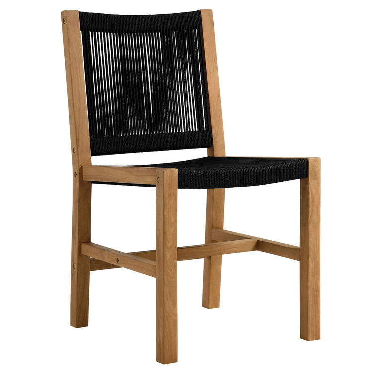 Vienna 7-Piece Outdoor Patio Teak and Rope Dining Set with Armless Chairs - Natural Black