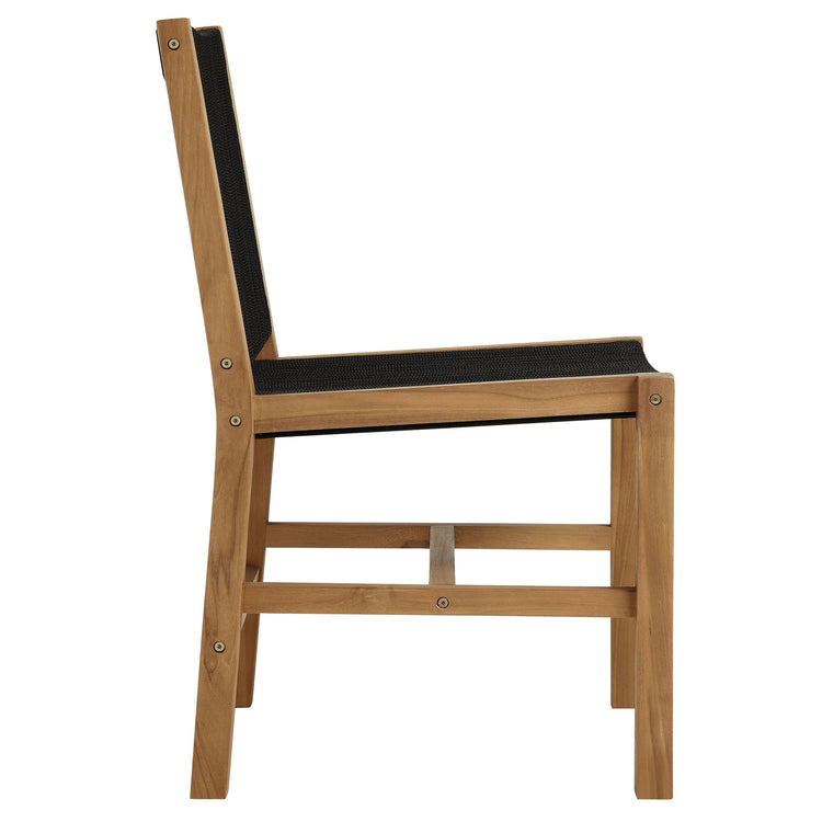 Vienna 5-Piece Outdoor Patio Teak and Rope Dining Set with Armless Chairs - Natural Black