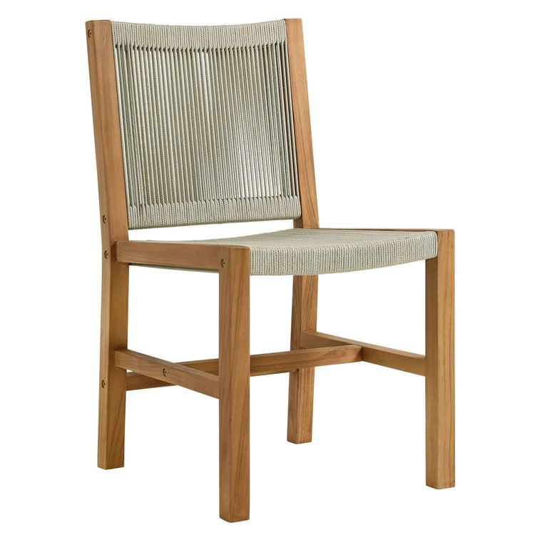 Vienna Outdoor Patio Teak and Rope Armless Dining Chairs Set of 2 - Natural Natural