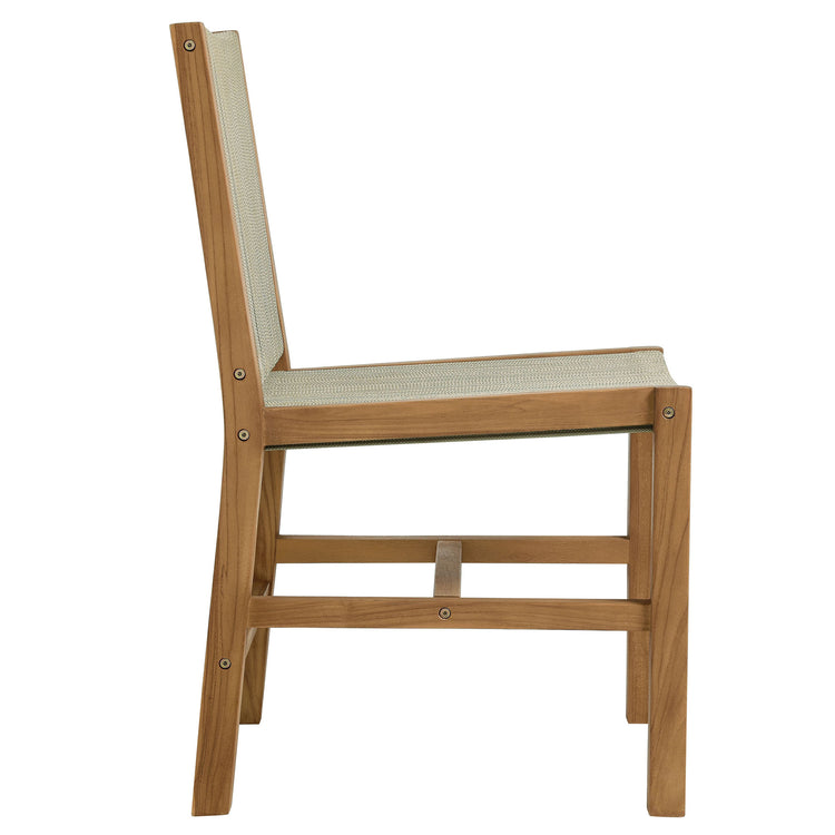 Vienna Outdoor Patio Teak and Rope Armless Dining Chairs Set of 2 - Natural Natural