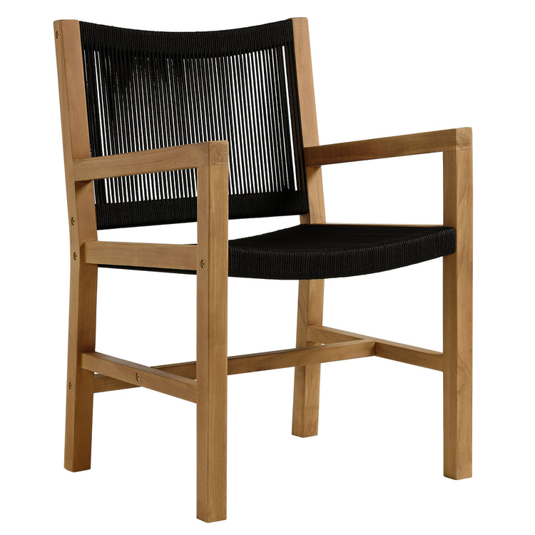 Vienna 5-Piece Outdoor Patio Teak and Rope Dining Set with Armchairs - Natural Black